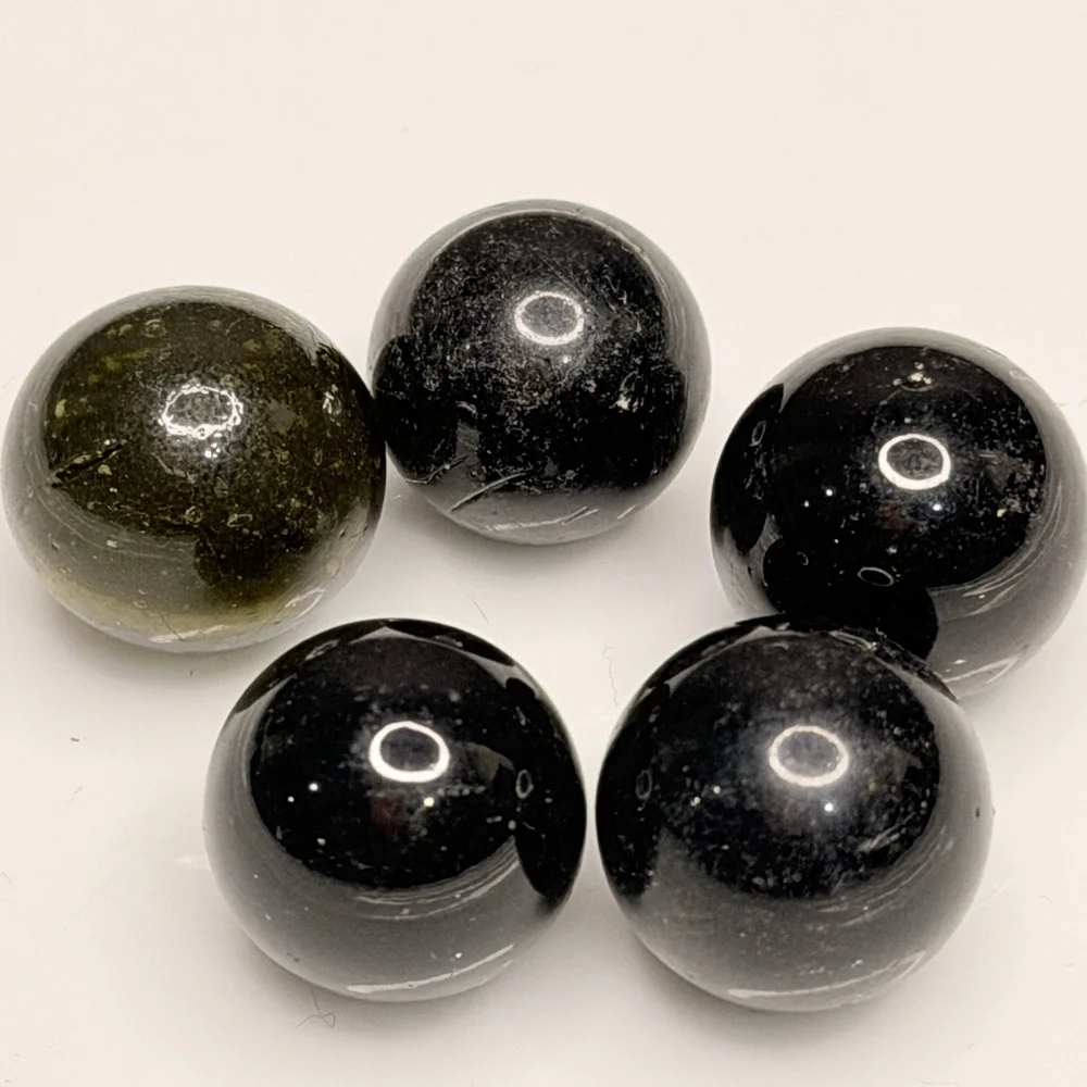 Vintage Black Glass Marbles Lot – Dark Opaque & Smoky Green – Garage Find